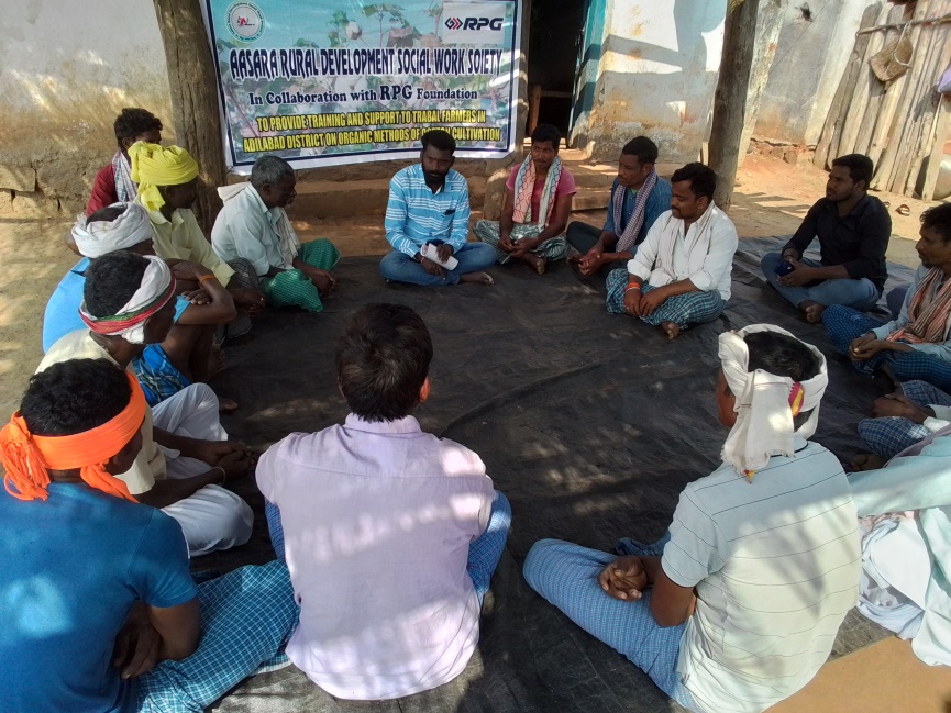 Tribal farmers in Utnoor at an organic farming meeting with RPG Foundation